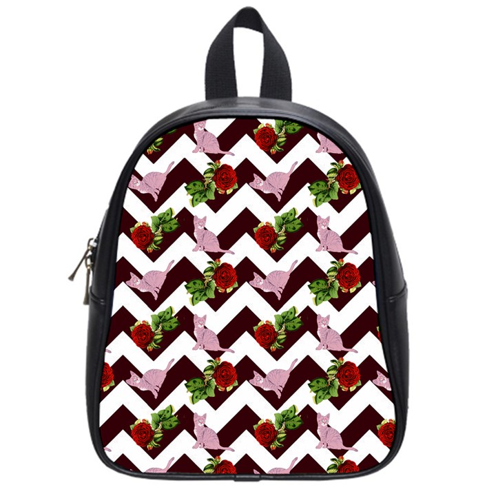 Cat Rose Chevron School Bag (Small)