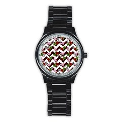 Cat Rose Chevron Stainless Steel Round Watch by snowwhitegirl