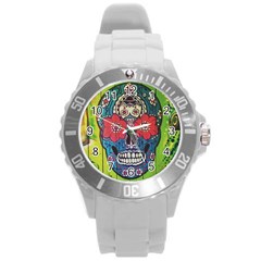 Mexican Skull Round Plastic Sport Watch (l) by alllovelyideas