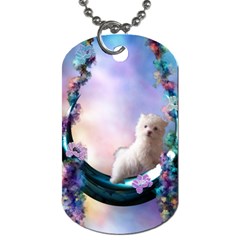 Cute Little Maltese Puppy On The Moon Dog Tag (one Side) by FantasyWorld7