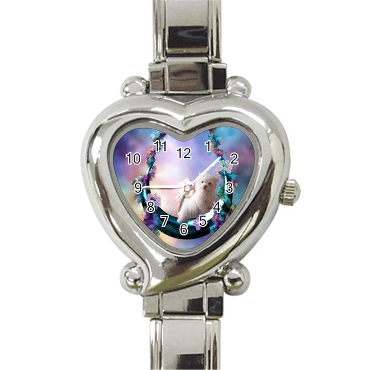 Cute Little Maltese Puppy On The Moon Heart Italian Charm Watch