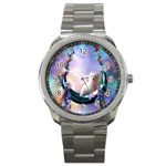 Cute Little Maltese Puppy On The Moon Sport Metal Watch Front