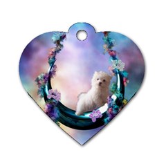 Cute Little Maltese Puppy On The Moon Dog Tag Heart (one Side) by FantasyWorld7