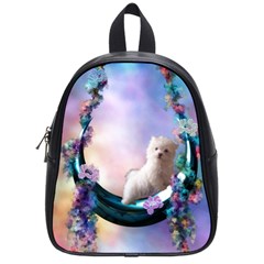 Cute Little Maltese Puppy On The Moon School Bag (small) by FantasyWorld7