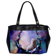 Cute Little Maltese Puppy On The Moon Oversize Office Handbag by FantasyWorld7