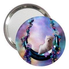 Cute Little Maltese Puppy On The Moon 3  Handbag Mirrors by FantasyWorld7