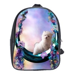 Cute Little Maltese Puppy On The Moon School Bag (xl) by FantasyWorld7