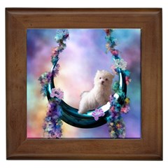 Cute Little Maltese Puppy On The Moon Framed Tiles by FantasyWorld7