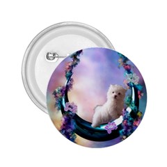 Cute Little Maltese Puppy On The Moon 2 25  Buttons by FantasyWorld7