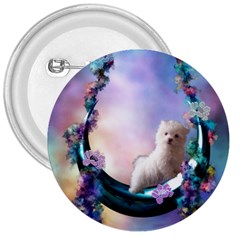 Cute Little Maltese Puppy On The Moon 3  Buttons by FantasyWorld7