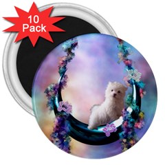 Cute Little Maltese Puppy On The Moon 3  Magnets (10 Pack)  by FantasyWorld7