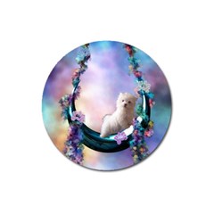 Cute Little Maltese Puppy On The Moon Magnet 3  (round) by FantasyWorld7