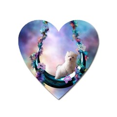 Cute Little Maltese Puppy On The Moon Heart Magnet by FantasyWorld7