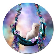 Cute Little Maltese Puppy On The Moon Magnet 5  (round) by FantasyWorld7