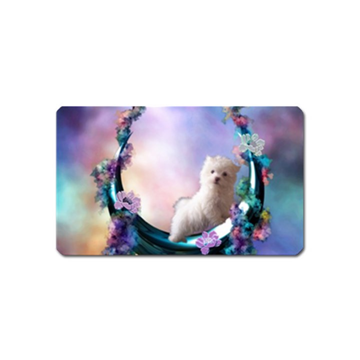 Cute Little Maltese Puppy On The Moon Magnet (Name Card)