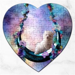 Cute Little Maltese Puppy On The Moon Jigsaw Puzzle (heart) by FantasyWorld7