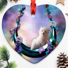 Cute Little Maltese Puppy On The Moon Heart Ornament (two Sides) by FantasyWorld7