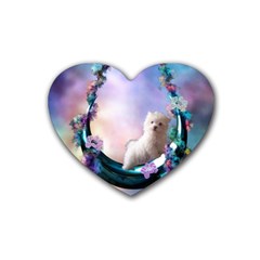 Cute Little Maltese Puppy On The Moon Rubber Coaster (heart)  by FantasyWorld7