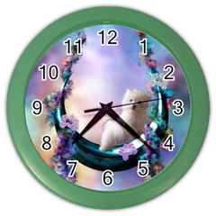 Cute Little Maltese Puppy On The Moon Color Wall Clock by FantasyWorld7