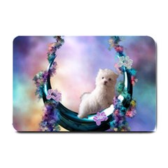 Cute Little Maltese Puppy On The Moon Small Doormat  by FantasyWorld7