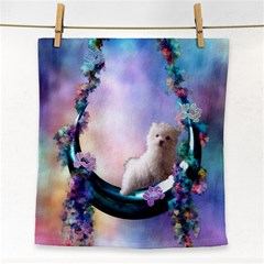 Cute Little Maltese Puppy On The Moon Face Towel by FantasyWorld7