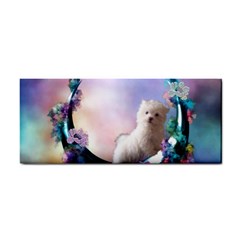 Cute Little Maltese Puppy On The Moon Hand Towel by FantasyWorld7