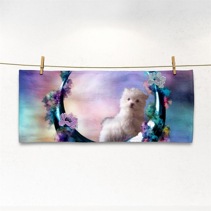 Cute Little Maltese Puppy On The Moon Hand Towel