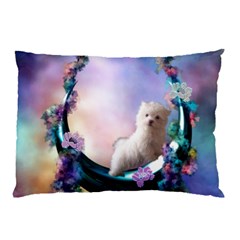 Cute Little Maltese Puppy On The Moon Pillow Case by FantasyWorld7