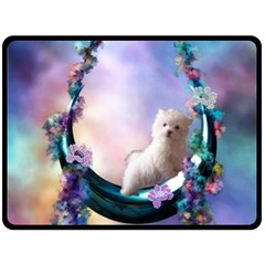 Cute Little Maltese Puppy On The Moon Fleece Blanket (large)  by FantasyWorld7