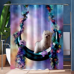 Cute Little Maltese Puppy On The Moon Shower Curtain 60  X 72  (medium)  by FantasyWorld7