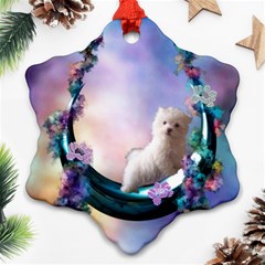 Cute Little Maltese Puppy On The Moon Ornament (snowflake) by FantasyWorld7