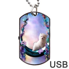 Cute Little Maltese Puppy On The Moon Dog Tag Usb Flash (two Sides) by FantasyWorld7