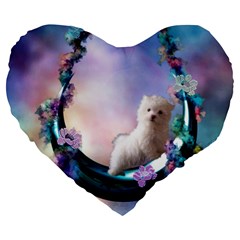 Cute Little Maltese Puppy On The Moon Large 19  Premium Heart Shape Cushions by FantasyWorld7