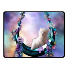 Cute Little Maltese Puppy On The Moon Double Sided Fleece Blanket (small)  by FantasyWorld7