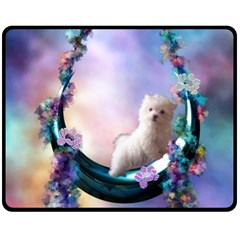 Cute Little Maltese Puppy On The Moon Double Sided Fleece Blanket (medium)  by FantasyWorld7