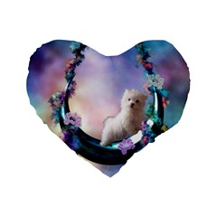 Cute Little Maltese Puppy On The Moon Standard 16  Premium Flano Heart Shape Cushions by FantasyWorld7