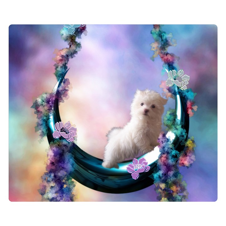 Cute Little Maltese Puppy On The Moon Double Sided Flano Blanket (Small) 