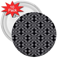 Monochrome Centipede Arabesque 3  Buttons (10 Pack)  by linceazul