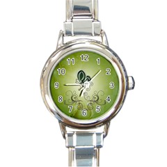 Wonderful Butterlies , Green Colors Round Italian Charm Watch by FantasyWorld7