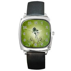 Wonderful Butterlies , Green Colors Square Metal Watch by FantasyWorld7