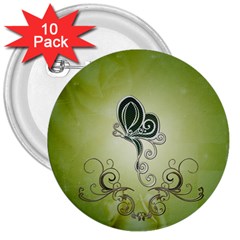 Wonderful Butterlies , Green Colors 3  Buttons (10 Pack)  by FantasyWorld7