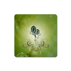 Wonderful Butterlies , Green Colors Square Magnet by FantasyWorld7