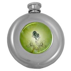 Wonderful Butterlies , Green Colors Round Hip Flask (5 Oz) by FantasyWorld7