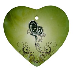 Wonderful Butterlies , Green Colors Heart Ornament (two Sides) by FantasyWorld7