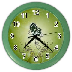 Wonderful Butterlies , Green Colors Color Wall Clock by FantasyWorld7