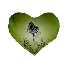 Wonderful Butterlies , Green Colors Standard 16  Premium Heart Shape Cushions by FantasyWorld7