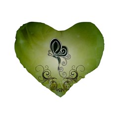 Wonderful Butterlies , Green Colors Standard 16  Premium Flano Heart Shape Cushions by FantasyWorld7