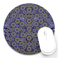 Blue Small Wonderful Floral In Mandalas Round Mousepads by pepitasart