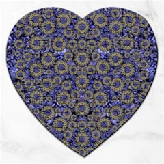 Blue Small Wonderful Floral In Mandalas Jigsaw Puzzle (heart) by pepitasart