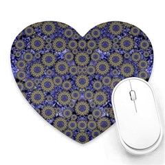 Blue Small Wonderful Floral In Mandalas Heart Mousepads by pepitasart